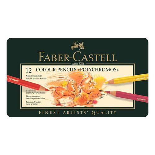 Lápis Polychromos Mina Permanente Faber-Castell - Estojo Metálico com 12 Cores - Ref 110012
