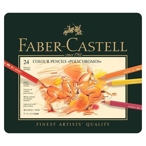 Lápis Polychromos Mina Permanente Faber-Castell - Estojo Metálico com 24 Cores - Ref 110024