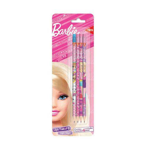 Lápis Preto Tris Barbie N.2 C/ Borracha 4 Unidades