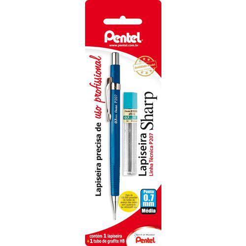 Lapiseira 0,7mm Pentel Sharp P207 Azul + Grafite