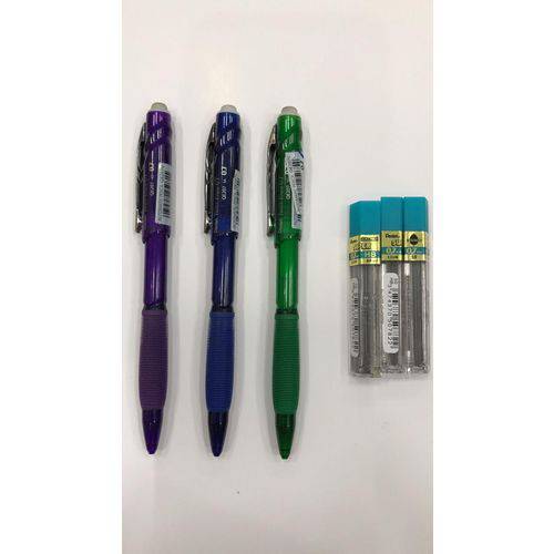 Lapiseira Pentel Twist Erase Gt 0.7 Mm com 3 Verde Roxa e Azul + 3 Tb Grafite 0.7