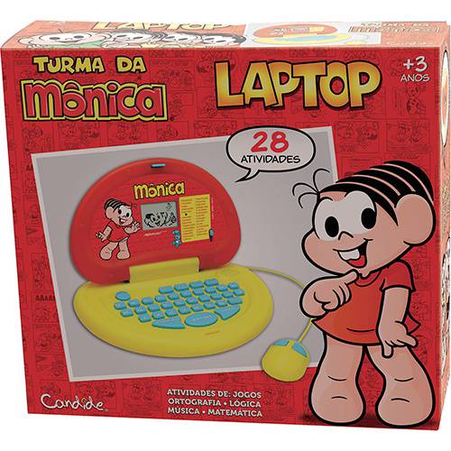 Laptop Infantil Mônica 2150 Vermelho e Amarelo com 28 Atividades - Candide