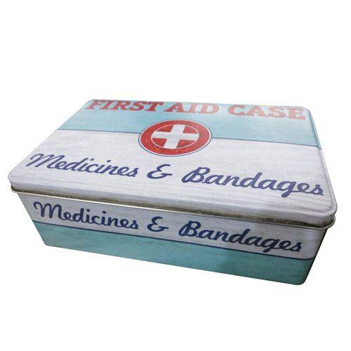 Lata, Porta Remédios 20cm de Metal Medical Branca e Azul Urban - H40119