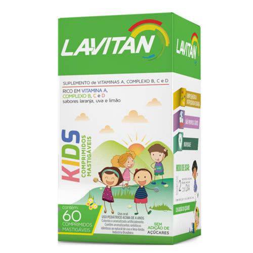 Lavitan Kids - 60 Comprimidos Mastigáveis, Uva, Limão e Laranja