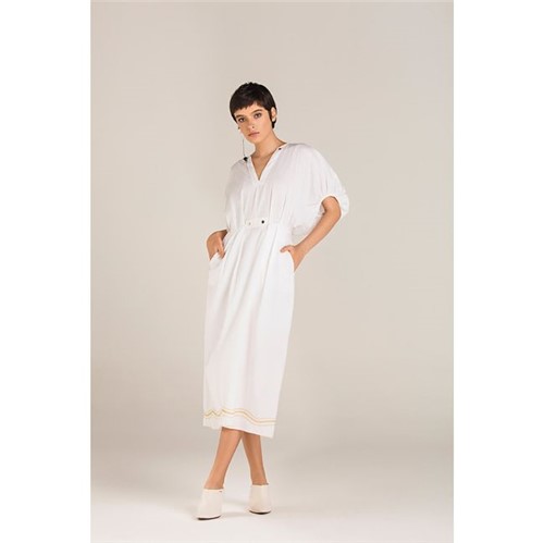 Leboh | Vestido Midi Decote V Costura Marcada Branco - P