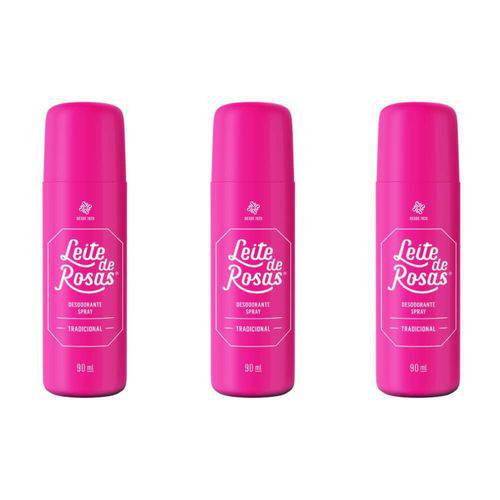 Leite de Rosas Tradicional Desodorante Spray 90ml (kit C/03)