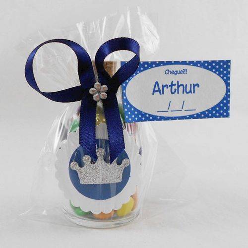 Lembrancinha de Maternidade Garrafinha 30ml Coroa Azul C/ Confetes