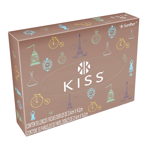 Lenço de Papel Kiss Embalagens Sortidas Folha Dupla com 50 Unidades