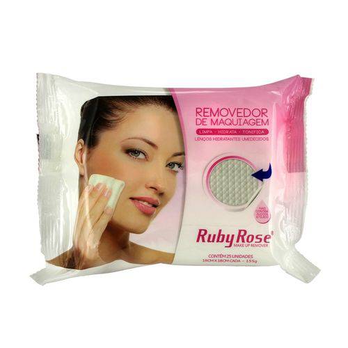 Lenço Demaquilante Umedecido Removedor de Maquiagem Ruby Rose Hb-200 25 Un.