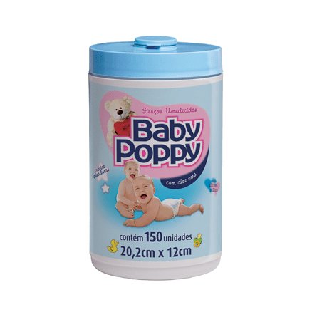 Lenço Umedecido Baby Poppy Azul 150 Unidades