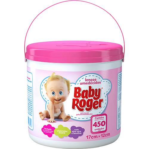 Lenço Umedecido Baby Roger Balde Rosa - 450 Unidades