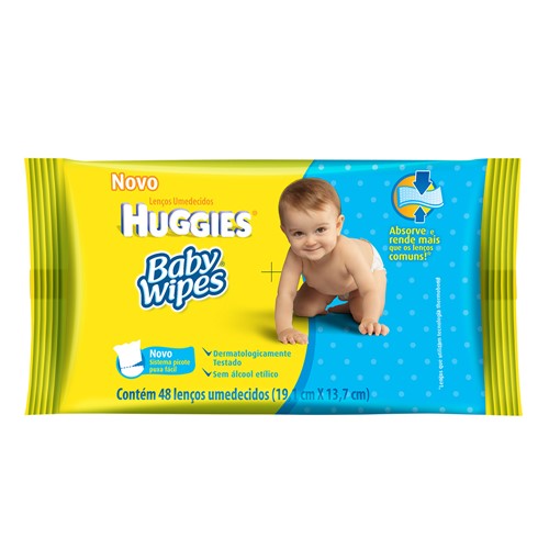 Lenço Umedecido Huggies Baby Wipes com 48 Unidades