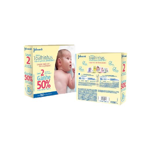 Lenços Umedecidos Johnson&Johnson Baby Leve 2 Pacotes de 96 Unidades e Ganhe 50% de Desconto na 2ª Unidade