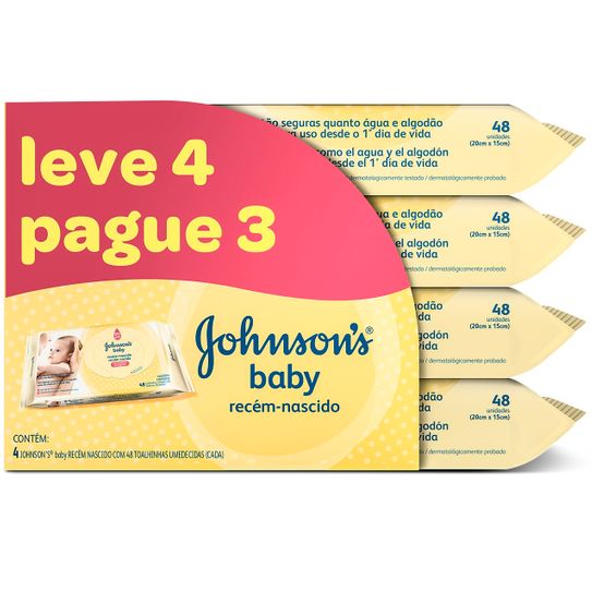 Lenços Umedecidos Johnson & Johnson Baby Recem-Nascido Sem Fragancia Com48 Unidades Leve 4 Pague 3