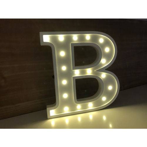 Letra B Luminosa 3D MDF LED Branco Quente