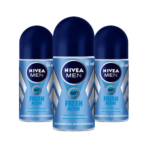 Leve 3 Pague 2 Desodorante Nivea Roll-On For Men Fresh Active 50ml