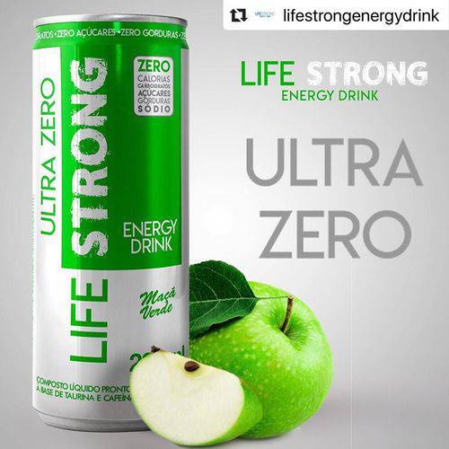 Life Strong Energy Drink Maça Verde Ultra Zero PACK 12 UNIDADES