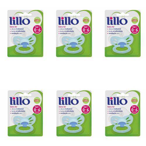 Lillo 610520 Ex Air Baby Chupeta Silicone Cor Leve Azul Tam1 (kit C/06)