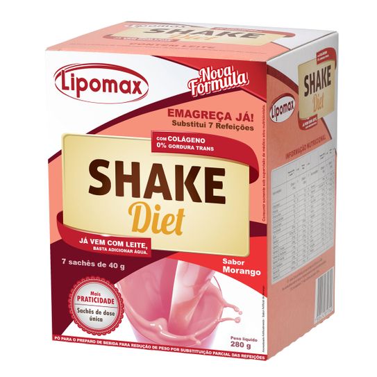 Lipomax Shake Diet Morango com 7 Sachês de 40g