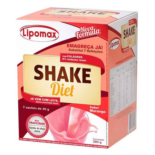 Lipomax Shake Diet Sabor Morango C/ 7 Sachês de 40g Cada