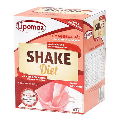 Lipomax Shake Diet Sabor Morango C/ 7 Sachês de 58g Cada