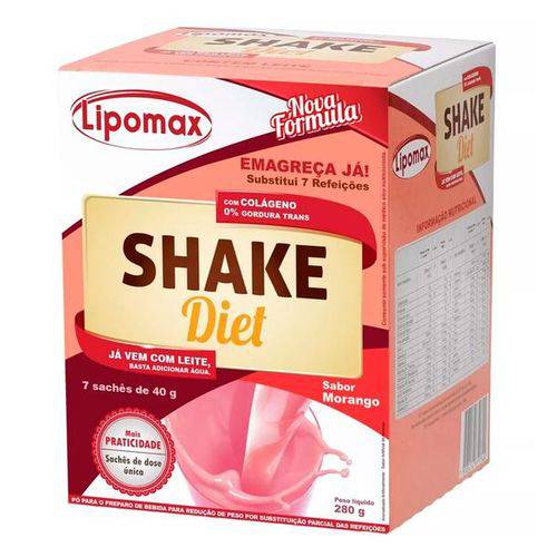 Lipomax Shake Diet Sabor Morango com 7 Sachês 40g Cada