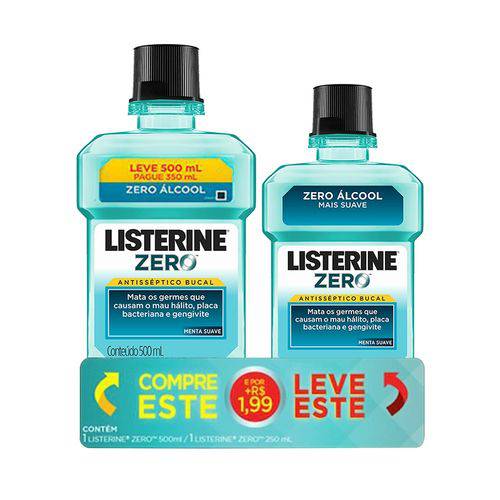 Listerine Kit Zero Álcool Antisseptico Bucal 500ml + 250ml