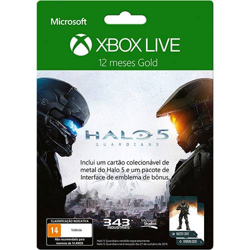 Live Card Microsoft 12 Meses - Edição Halo 5 com Metal Card Colecionador