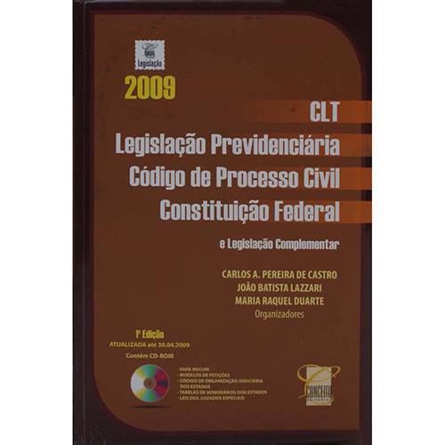 Livro - CLT: Legislação Previdenciária, Código de Processo Civil, Constituição Federal e Legislação Complementar