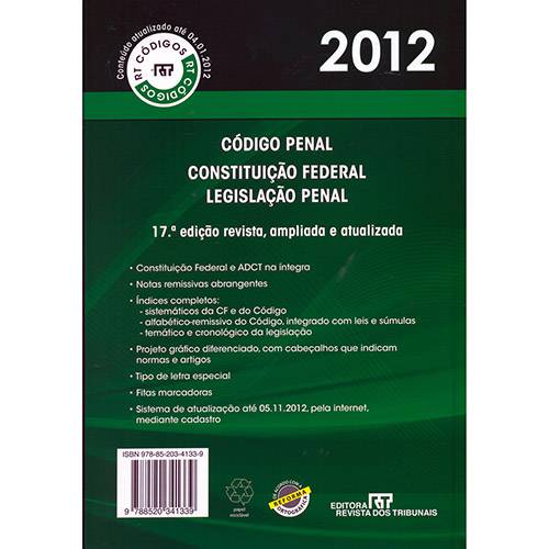 Livro - Código Penal - 2012: Constituição Federal e Legislação Penal
