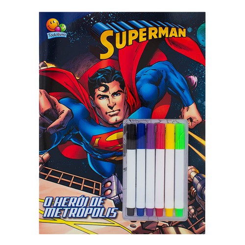 Livro de Colorir Superman o Herói de Metrópolis Editora Todo Livro + Canetas para Colorir