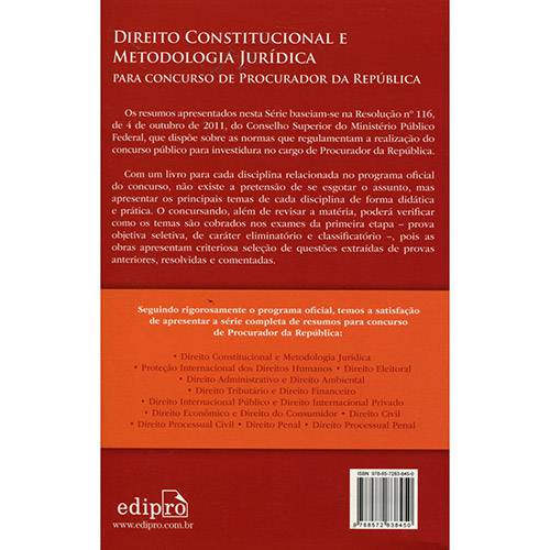 Livro - Direito Constitucional e Metodologia Jurídica: para Concurso de Procurador da República