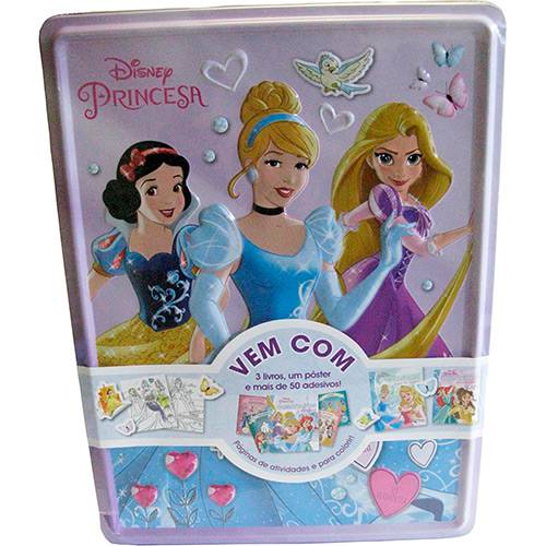 Livro - Kit Disney Latinha Feliz Princesa (Contem 03 Livros, um Pôster e Mais de 50 Adesivos)