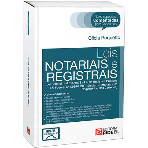Livro - Leis Notariais e Registrais - Leis Especiais Comentadas para Concursos