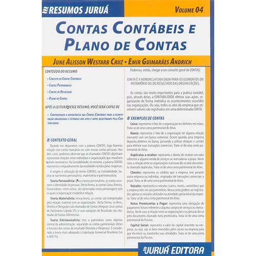 Livro - Resumos Juruá: Contas Contábeis e Plano de Contas - Vol. 4