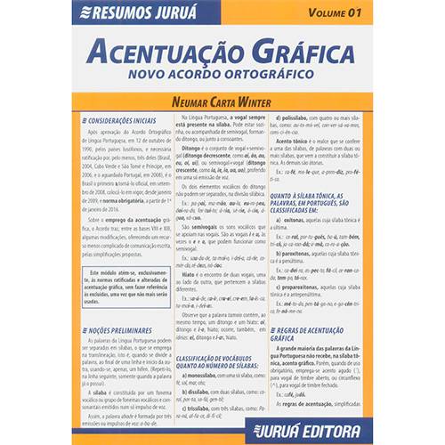 Livro - Resumos Juruá: Língua Portuguesa - Acentuação Gráfica - Vol. 1