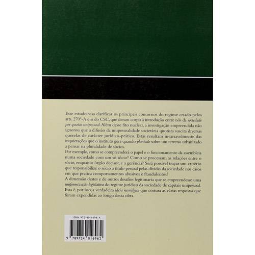 Livro - Sociedade por Quotas Unipessoal no Direito Português, a