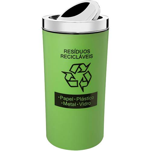 Lixeira PP para Resíduos Recicláveis 9L com Tampa Basculante Inox Verde - Brinox