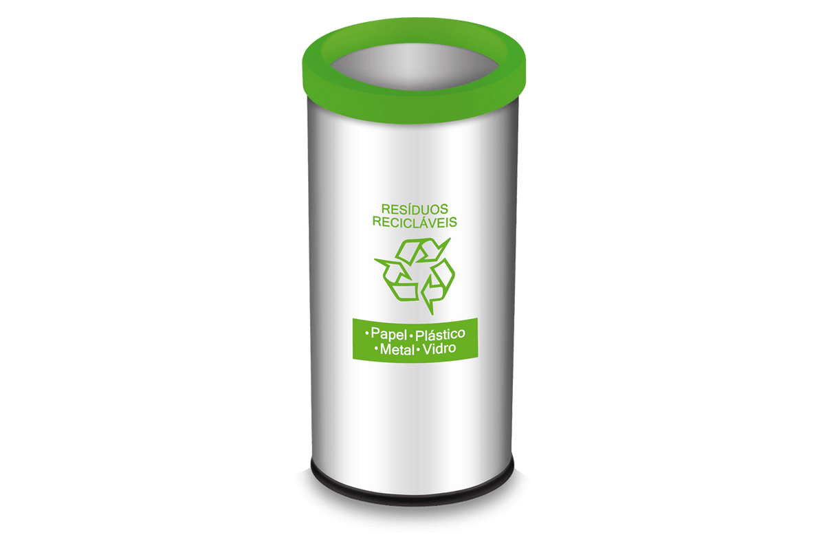 Lixeira Resíduos Recicláveis com Aro e Adesivo Verde 40,5 Litros - Decorline Lixeiras Ø 30 X 60 Cm - Brinox