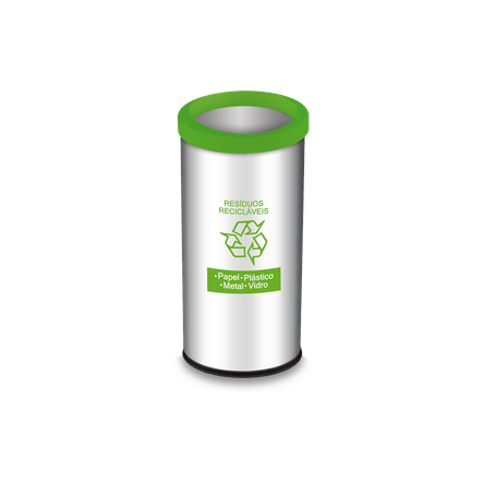 Lixeira Resíduos Recicláveis com Aro e Adesivo Verde 40,5 Litros - Decorline Lixeiras Ø 30 X 60 Cm - Brinox