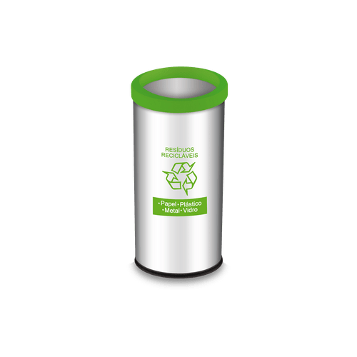 Lixeira Resíduos Recicláveis com Aro e Adesivo Verde 40,5 Litros - Decorline Lixeiras Ø 30 X 60 Cm