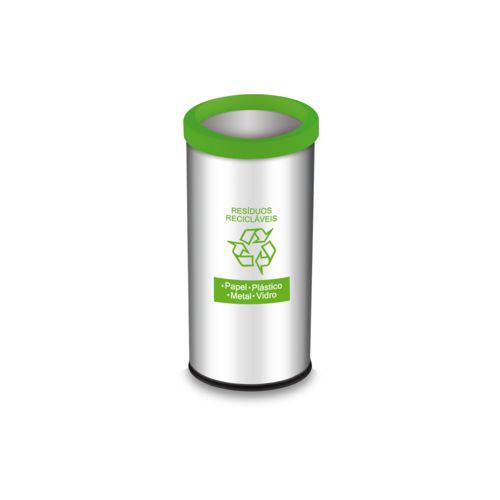 Lixeira Resíduos Recicláveis com Aro e Adesivo Verde 40,5 Litros - Decorline Lixeiras Ø 30 X 60 Cm