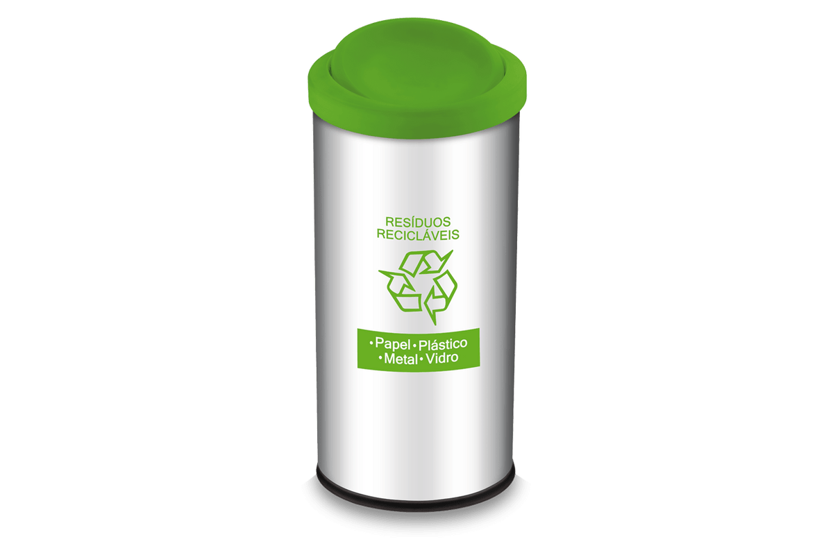 Lixeira Resíduos Recicláveis com Tampa Basculante e Adesivo Verde 40,5 Litros - Decorline Lixeiras Ø 30 X 60 Cm - Brinox