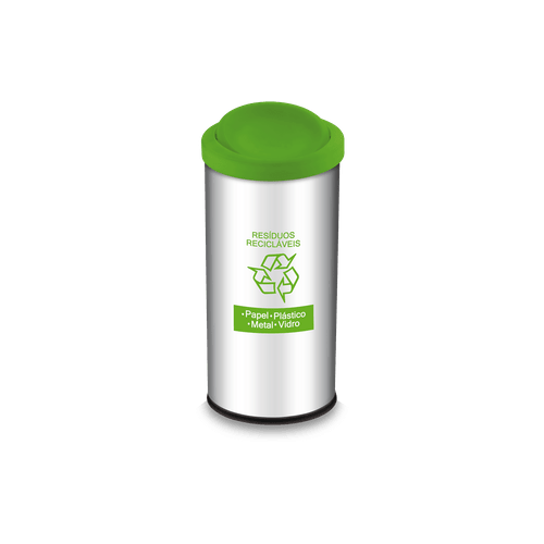 Lixeira Resíduos Recicláveis com Tampa Basculante e Adesivo Verde 40,5 Litros - Decorline Lixeiras Ø 30 X 60 Cm