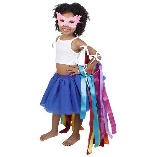 Look de Fitas com Saia de Tutu Azul Royal - Carnaval - Quimera Kids
