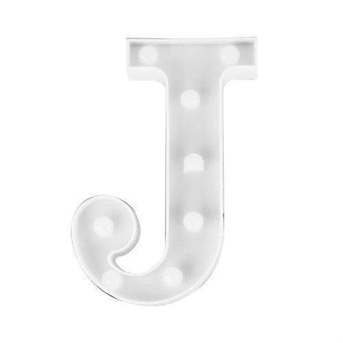 Luminária Branca Decorativa Letra Luminosa Led 3D - Letra J
