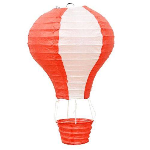 Luminária de Papel Balão 20cm X 30cm Branco e Vermelho