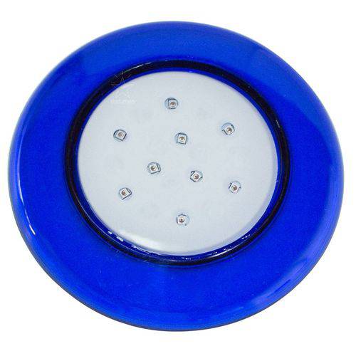 Luminária Led para Piscina 9w 12v 125mm Luz Azul com Acabamento Azul