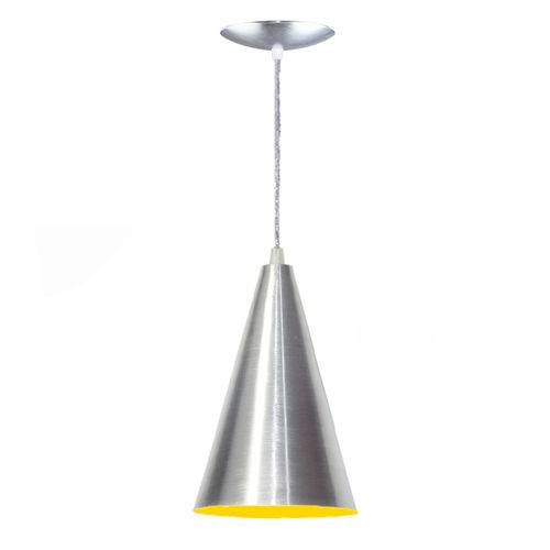 Luminária Pendente Cone- Cor Alumínio Escovado e Amarelo