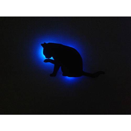 Luminária Sem Fio Gato em MDF LED Azul